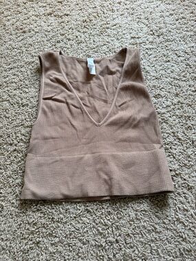 Nikibiki Ribbed V-Neck Tank Top - Taupe